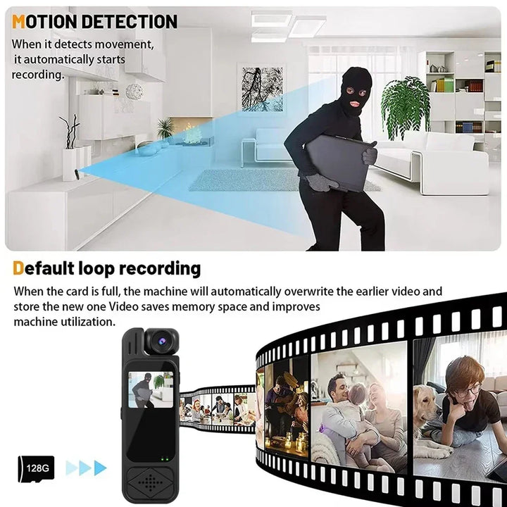 Body Camera 1.3 Inch Screen Mini Camcorder 1080P HD Infrared Night Vision Portable Video Recorder TikTok Viral 2025 Gift
