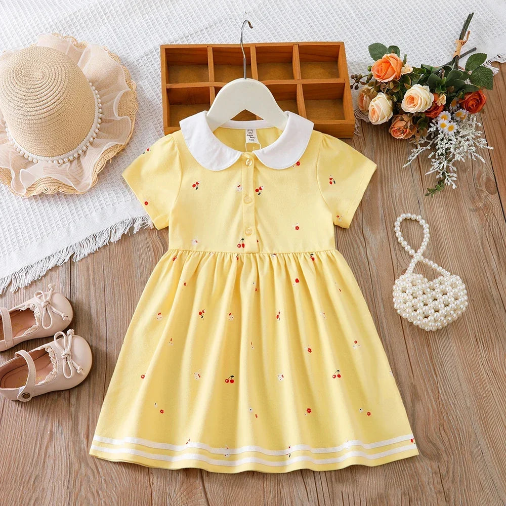 Lightweight girls’ dress - polo collar, knee-length, cotton-elastane, for summer wear