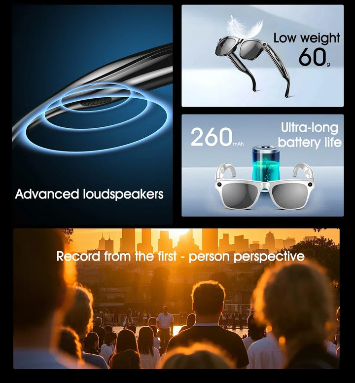 Smart AI Camera Glasses Bluetooth Call Voice Assistant