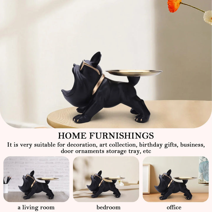 Resin Bulldog Storage Sculpture - Stylish Key Holder &amp; Candy Tray for Home Decor