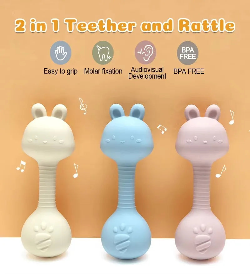 Silicone Rabbit Teether Rattle Newborn Sensory Toys