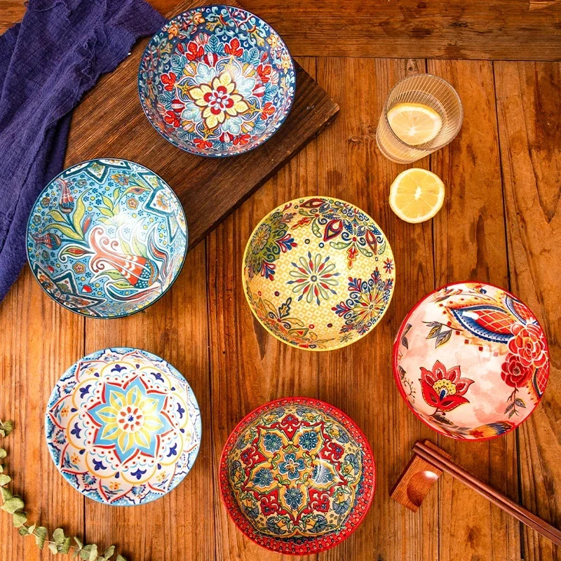 Bohemian Ceramic Rice Bowl Retro Noodle Bowl Kitchen Gift