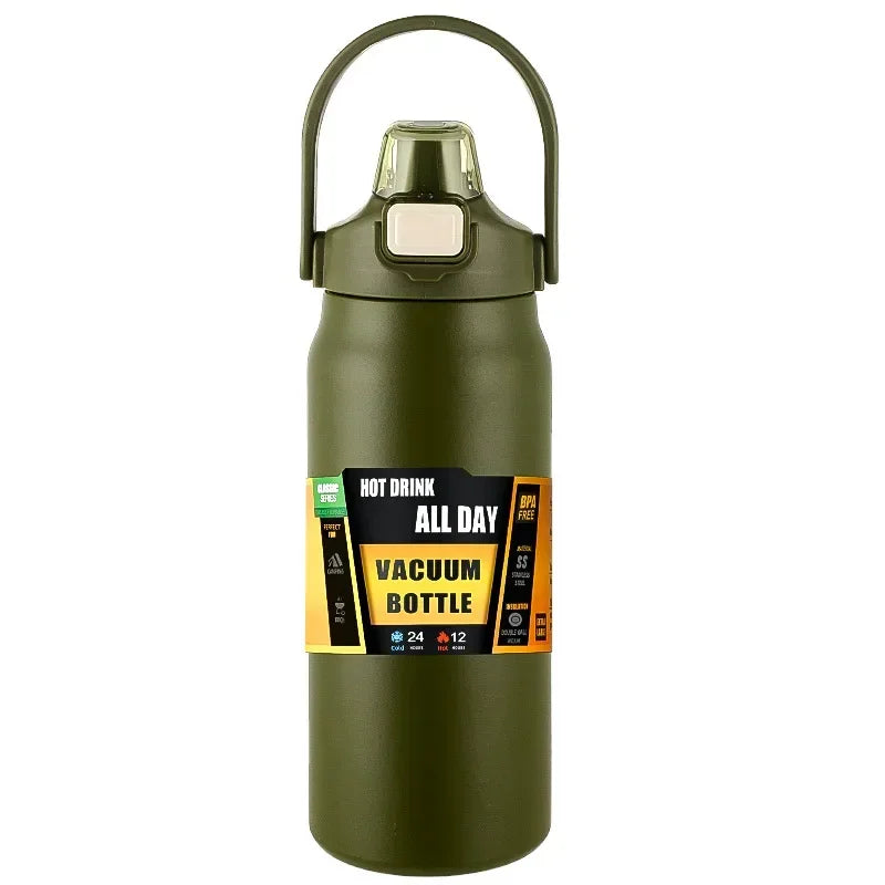 800ml Stainless Steel Thermos Mug - Portable Vacuum Flask for Hot &amp; Cold Drinks, Outdoor Sports Water Bottle with Straw