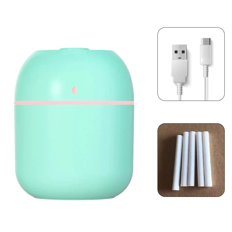 Portable USB Ultrasonic Air Mini Humidifier Diffuser with LED Lamp - Car Purifier Aroma Mist Maker for Home &amp; Travel