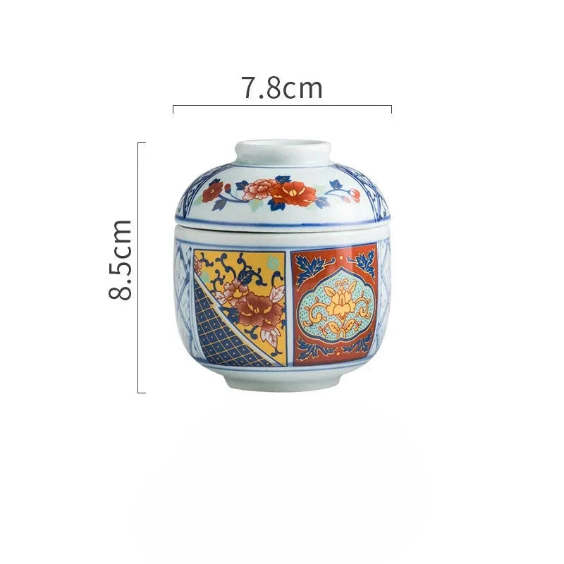 Hand Painted Japanese Ceramic Lidded Dessert Bowls Set