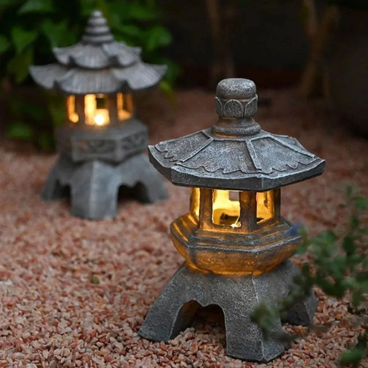 Solar Lantern Resin Stone Pagoda Garden Ornament Zen Chinese Style Outdoor Light Fall 2026 Eco Friendly Decor
