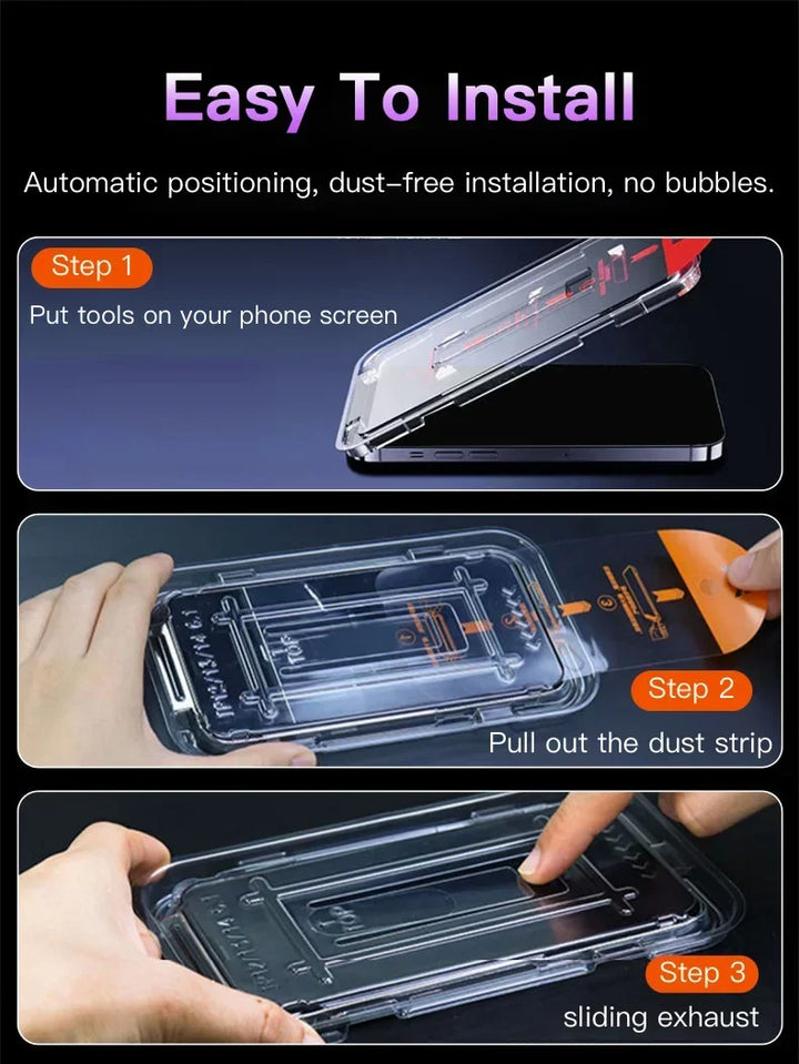 Privacy Tempered Glass Screen Protector for iPhone 16 15 14 13 12 - Anti-Spy Auto-Dust Removal Shield
