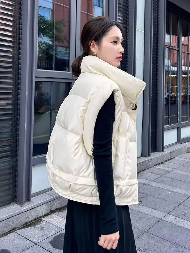 Warm Women’s Down Vest - Cropped Boxy, PU, Winter Layering