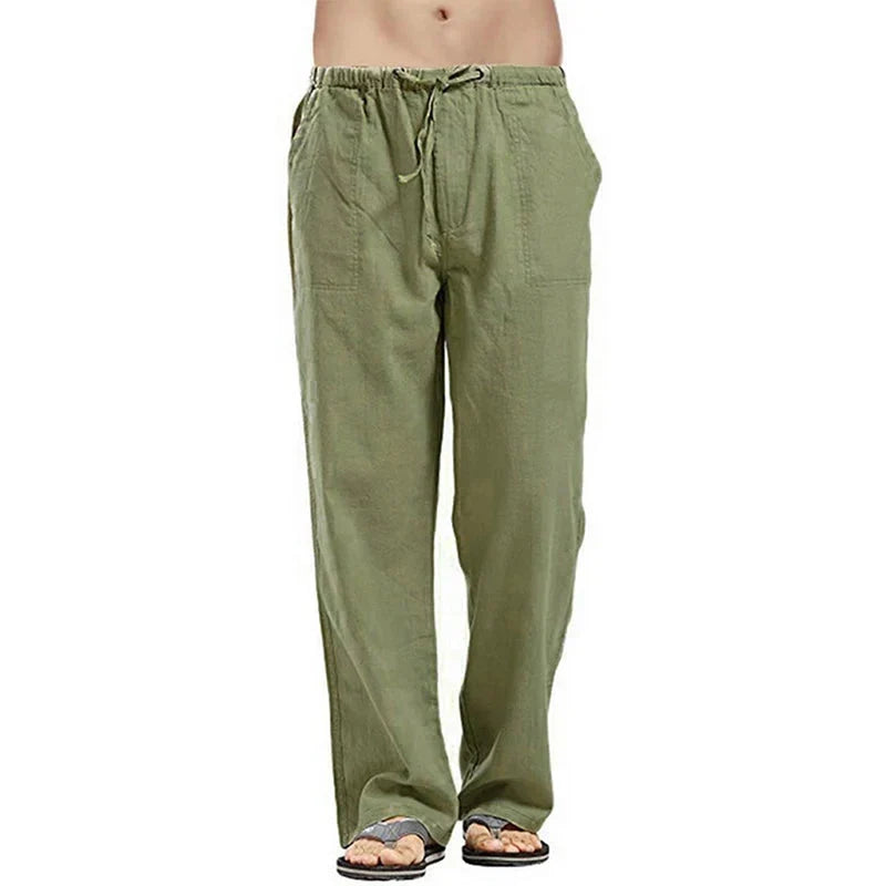 Solid color Multi-Pocket Linen Men Pants - Casual Breathable Summer Pant, Large Size