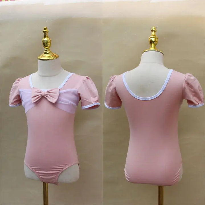 Lightweight girls ballet leotard set - puff-sleeve top, tulle tutu skirt, polyester, for dance class