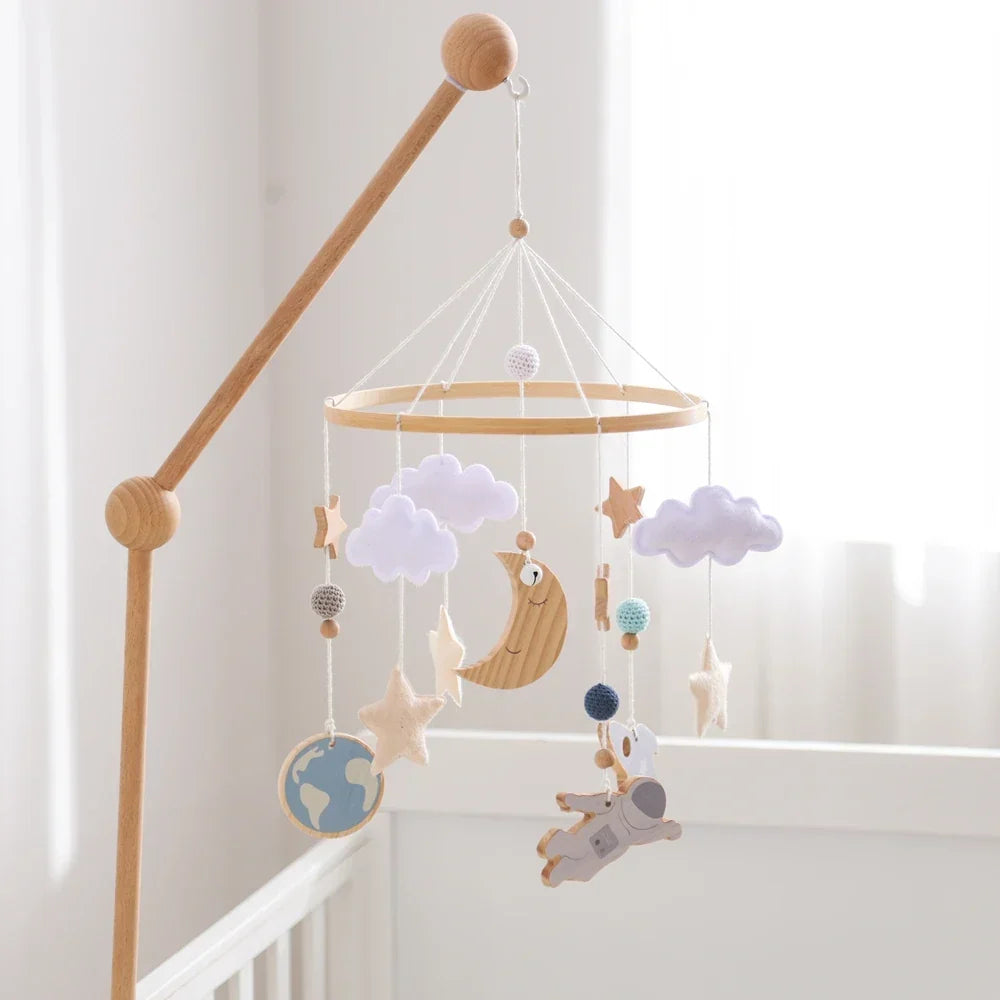 Wooden Rocket Crib Mobile Newborn Sensory Toys Soothing