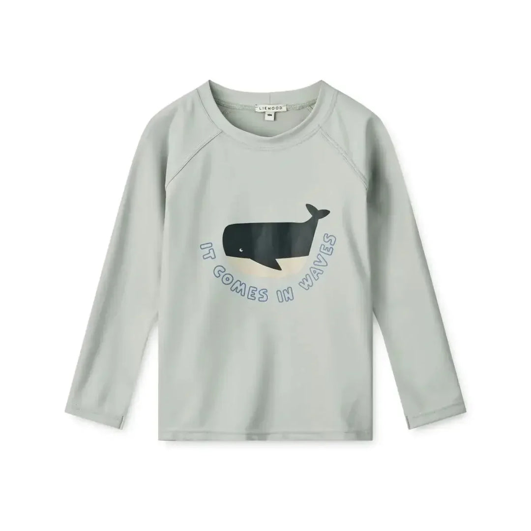 Quick-dry Kids’ Swimwear Set – Rash Guard &amp; Hat, Nylon, Cartoon Seagull Star Print, Beach Holidays