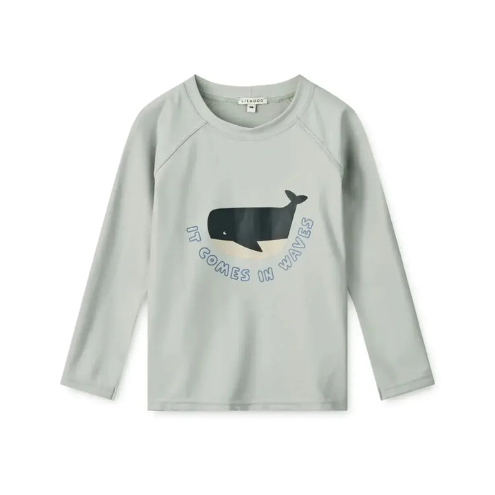Quick-dry Kids’ Swimwear Set – Rash Guard &amp; Hat, Nylon, Cartoon Seagull Star Print, Beach Holidays