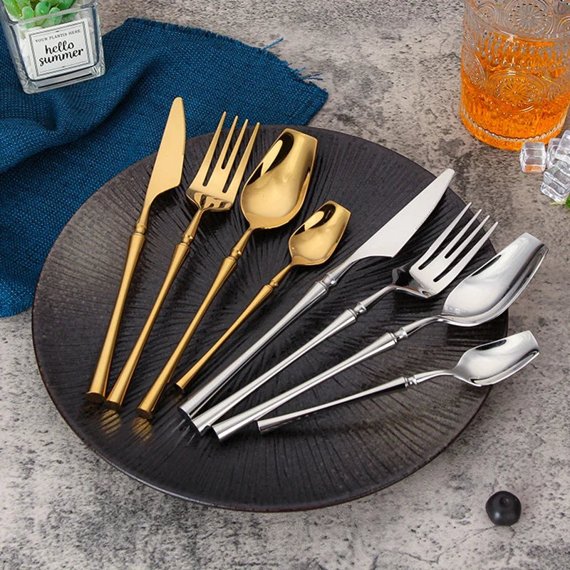 Stainless Steel 18/10  Cutlery Set - Glossy Silver Dinnerware, Matte 304 Tableware for Gifts