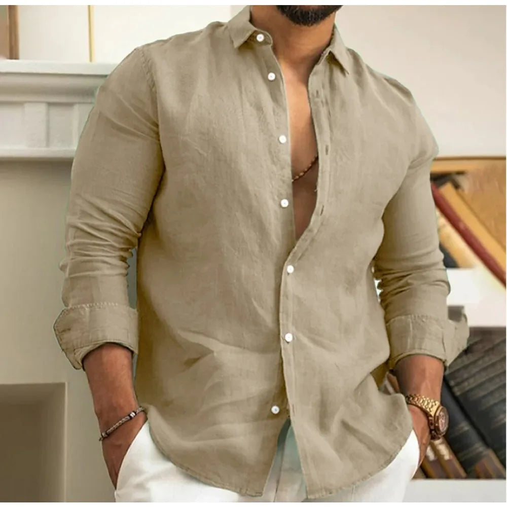 Lightweight Linen Beach Shirt for Men, Breathable Summer Casual Wear, Relaxed Fit