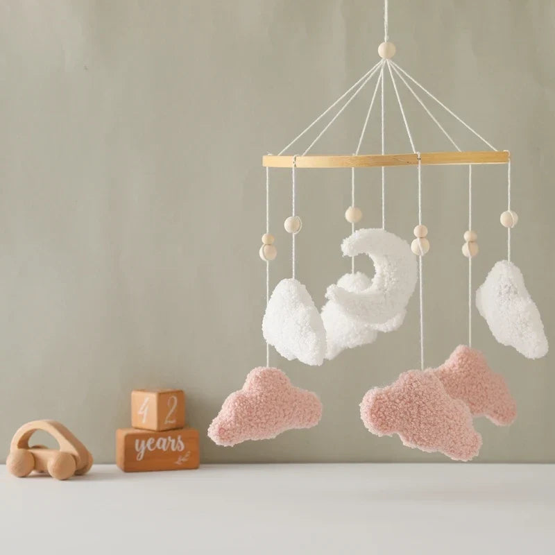 Wooden Crib Mobile Felt Bear Musical Newborn Sensory Toys