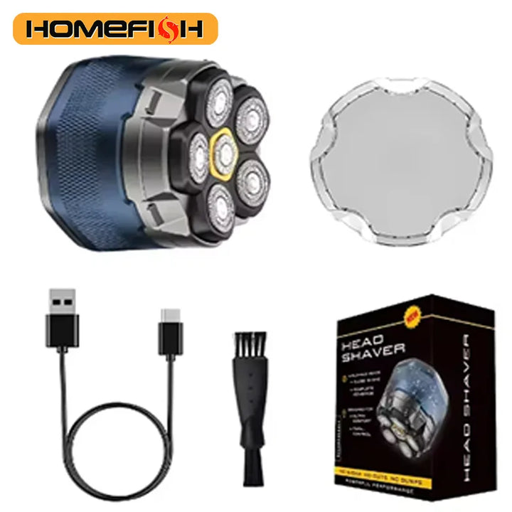 6D Electric Head Shaver for Men - Waterproof Magnetic Rotary Razor with LED Bald Head Hair Trimmer