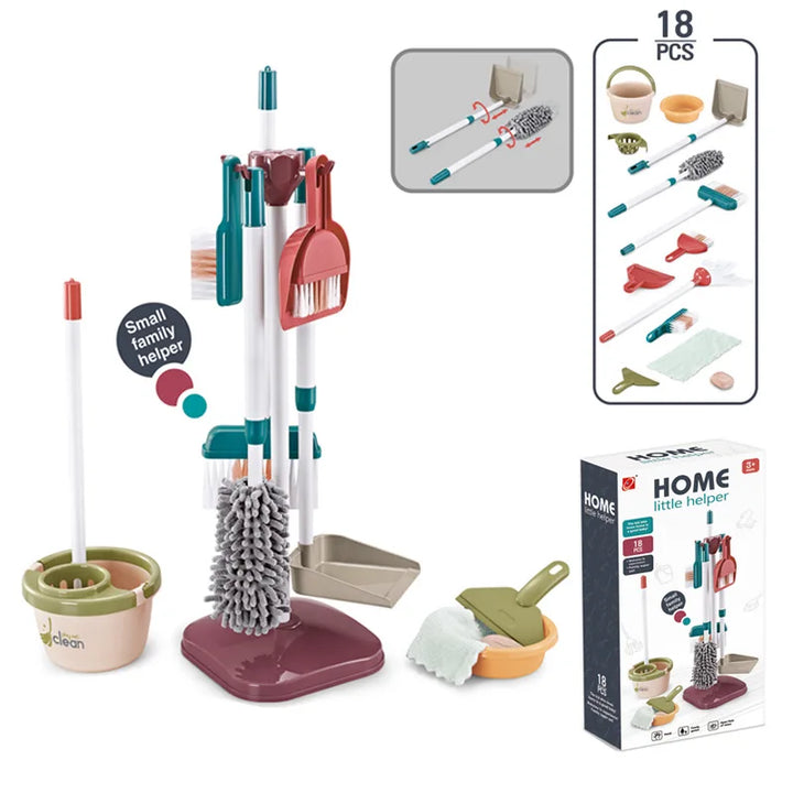Kids Pretend Play Cleaning Set - Broom &amp; Vacuum Toy for Boys and Girls, 23-Piece Sanitation Fun