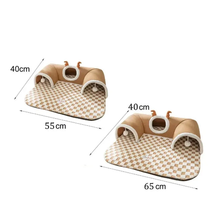 Pet Cat Tunnel Bed House with Peekaboo Plush Toy for Kittens and Small Pets