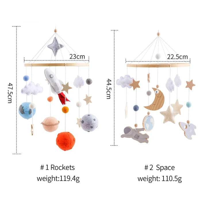 Wooden Rocket Crib Mobile Newborn Sensory Toys Soothing