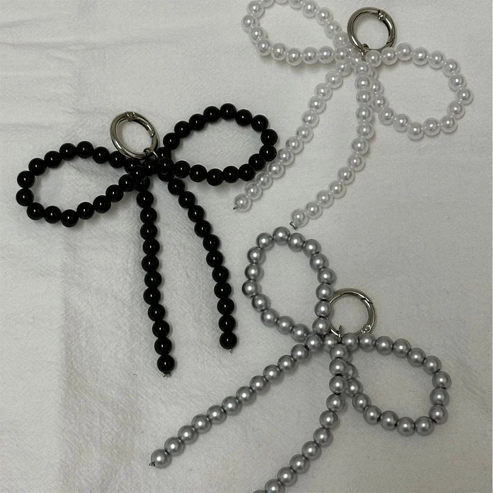 Beaded Pearl Bow Keychain Y2K Bag Charm Cute Gift Accessory