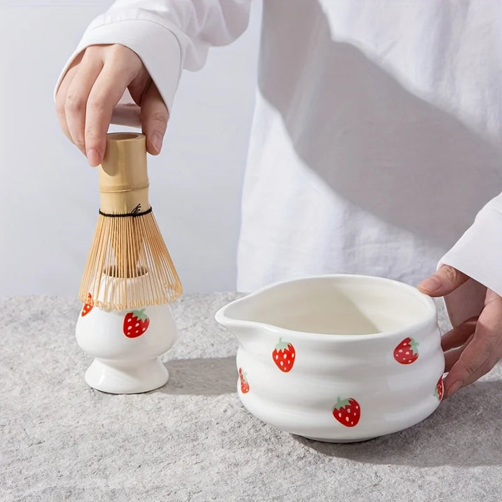 Matcha Bowl Set Ceramic Strawberry Whisk Chasen Kit