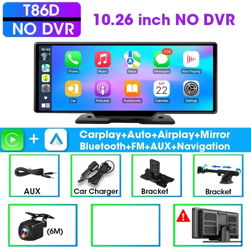 CarPlay Screen 10.26 Inch Wireless CarPlay Android Auto Dash Display Universal Car Radio BT AUX FM