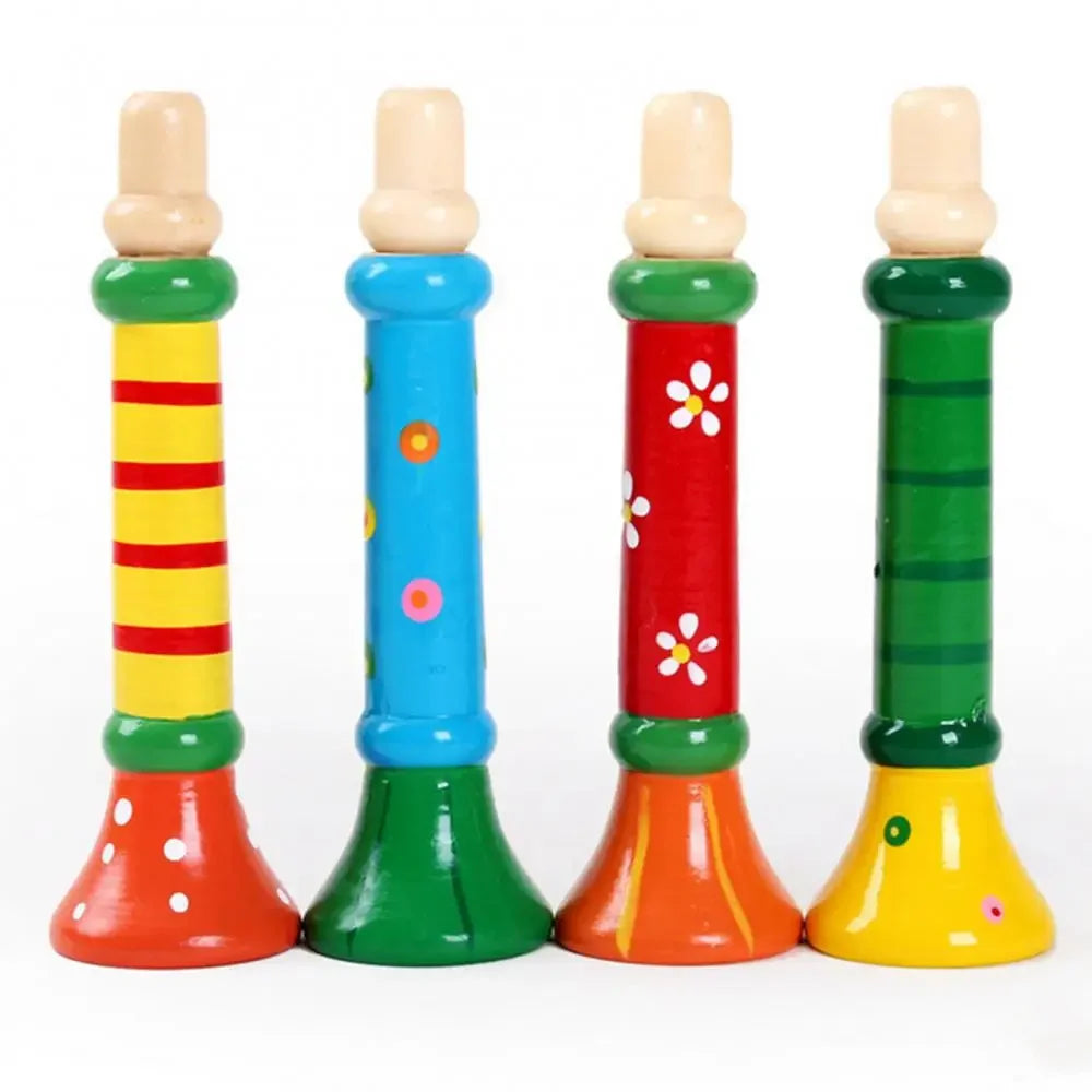 Wooden Trumpet Toy Horn Whistle - Musical Instrument for Kids, Early Educational Montessori Sound Training