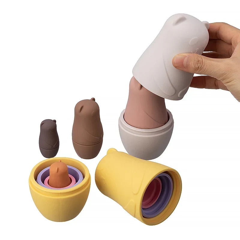 BPA-Free Silicone Stacking Blocks Nesting Doll Toy Set for Educational Play and Motor Skill Development
