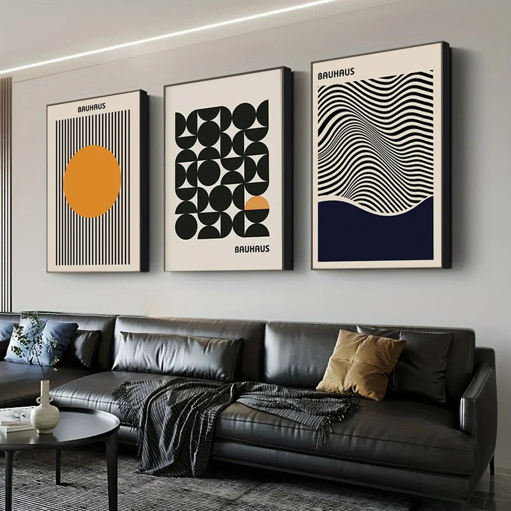 Modern Bauhaus Geometric Wall Art Prints Three Piece Set