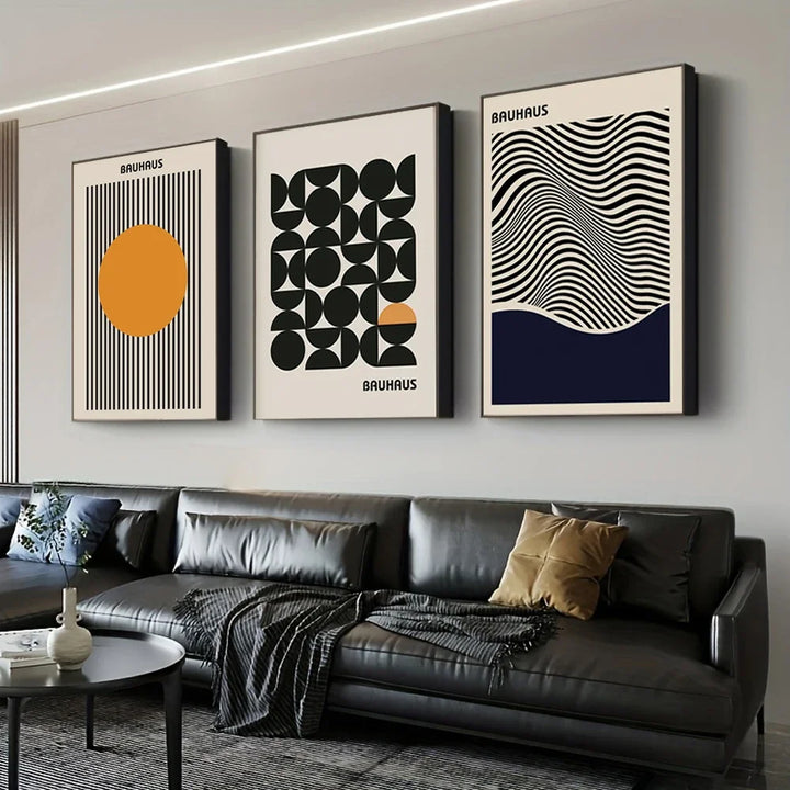 Modern Bauhaus Geometric Wall Art Prints Three Piece Set