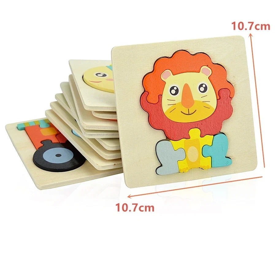 3D Wooden Animal and Vehicle Puzzle for Kids, Educational Montessori Toy for Cognitive Development and Fine Motor Skills