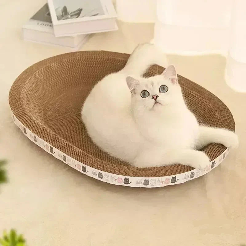 43cm Corrugated Cat Scratcher - Round Oval Grinding Toy, Wear-Resistant Bed Nest for Cats