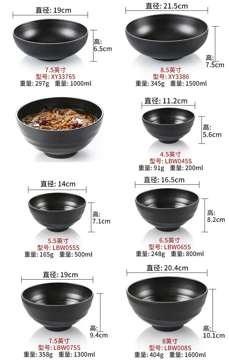 Ramen Bowl Black Plastic Japanese Style Noodle Bowl