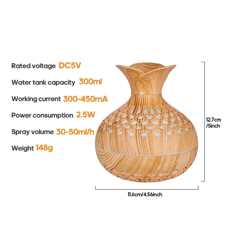Wood Grain Humidifier 300ml USB Aroma Diffuser for Home Use