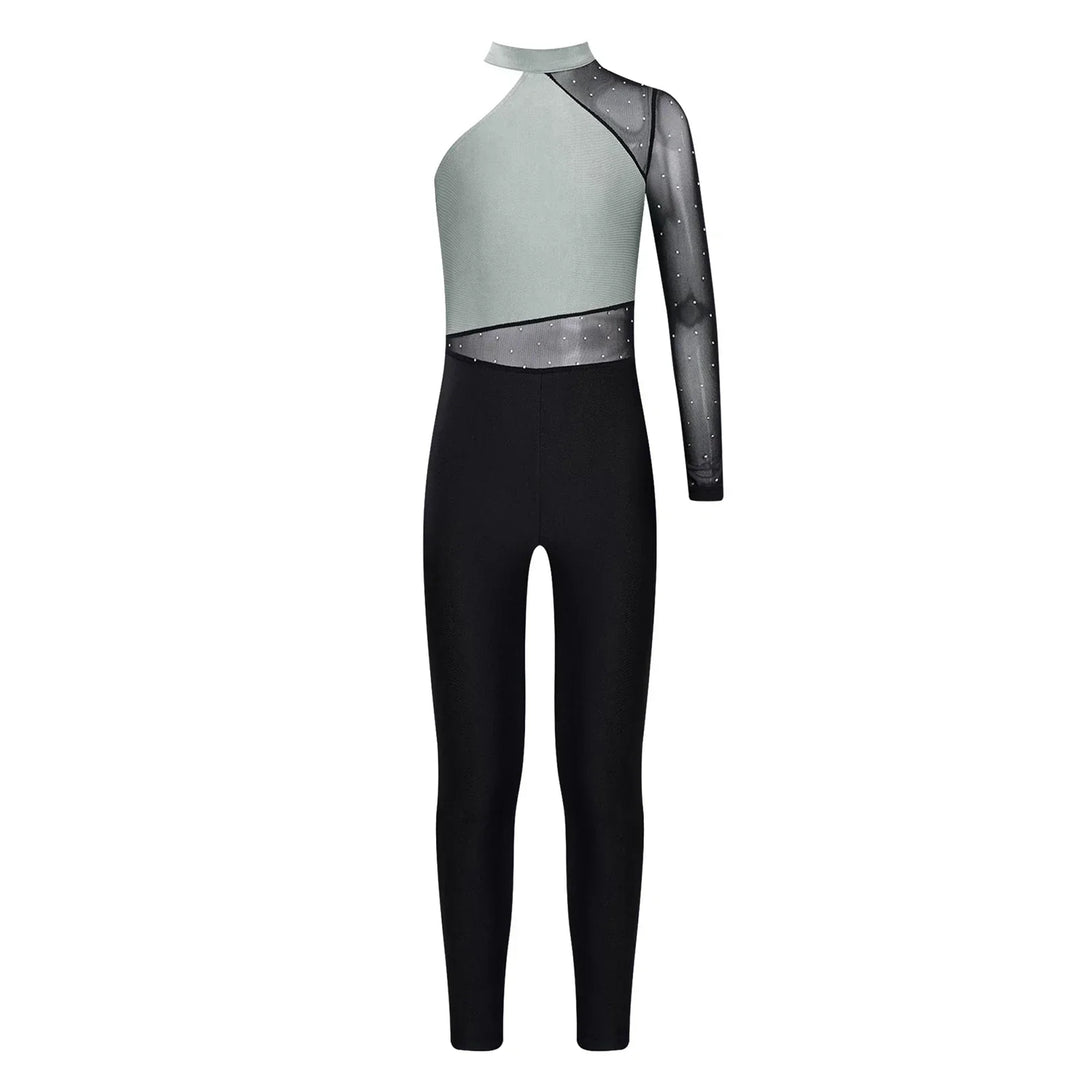 Stretchy Girls Unitard – Long Sleeve, Snakeskin, Polyester, Nylon, Elastane, For Ballet, Rhythmic Gymnastics