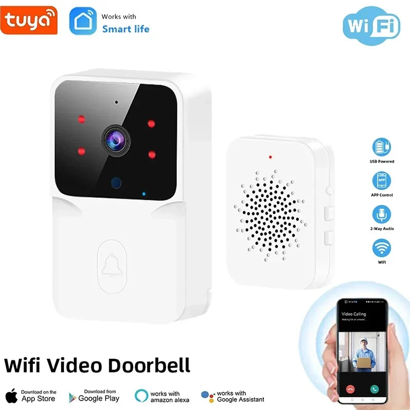 Tuya Wireless Video Doorbell Camera with Night Vision, Smart Home Security HD Outdoor Doorbell Intercom System