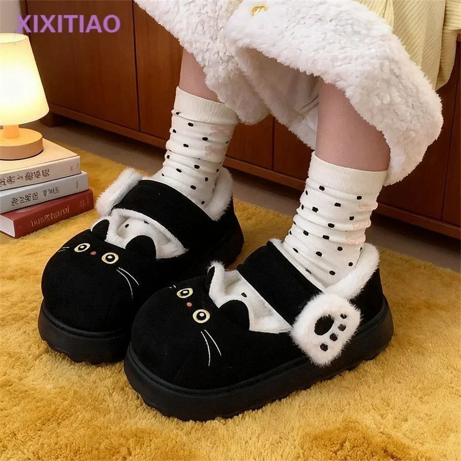 Soft Women’s Cat Slippers - Cat-Face Design, Plush Lining, Cozy Indoor Lounging