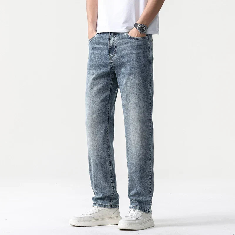 Oversized Men’s Wide Leg Jeans - Straight Lyocell, Casual