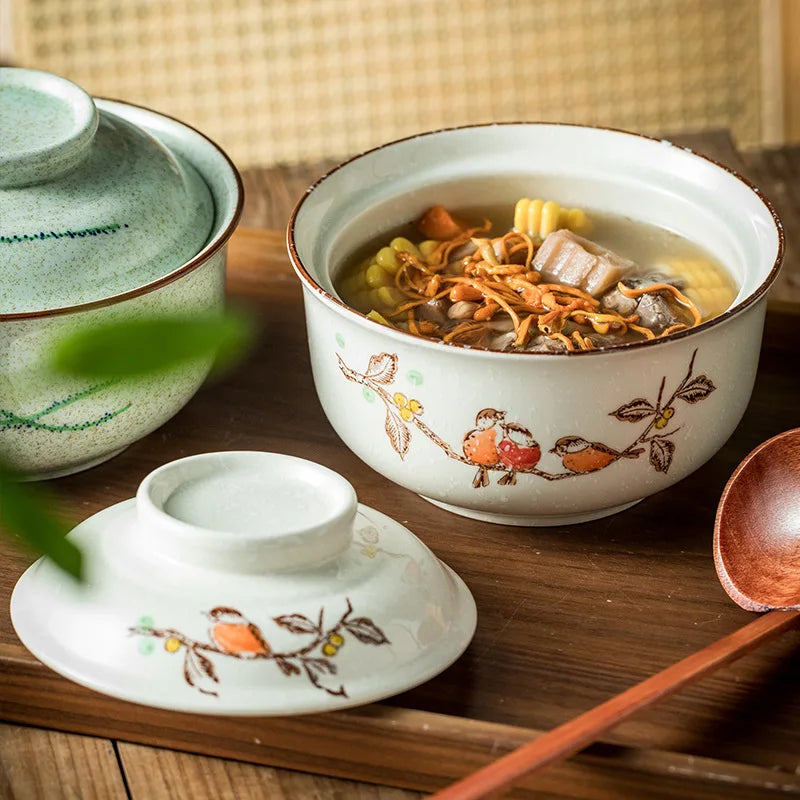 Instant Ramen Bowl With Lid Porcelain Large Capacity