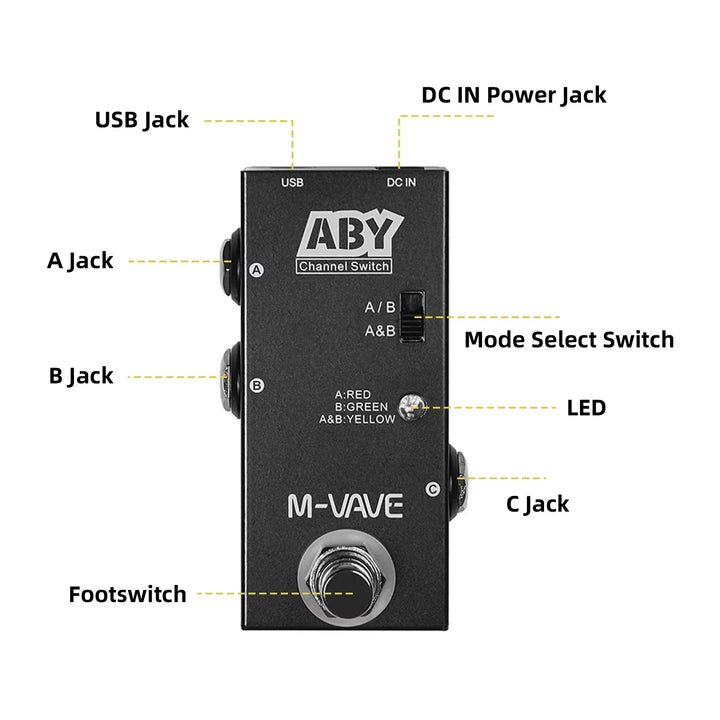 M-VAVE ABY Line Selector Pedal – True Bypass AB Box Mini Guitar Bass Channel Switch 2026