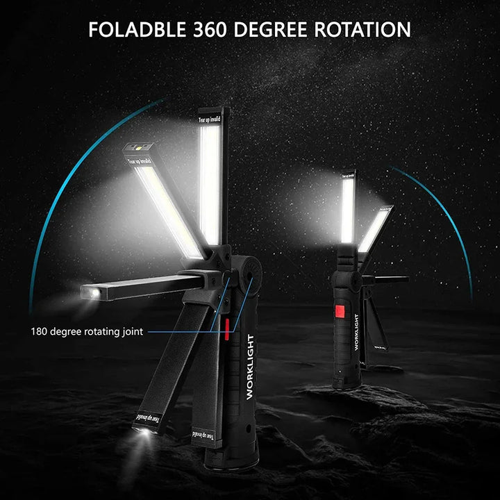 Rechargeable Camping LED Flashlight Work Light - IP64 Waterproof, 5 Modes, Magnet &amp; Hook for Night Work