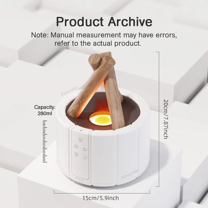 Simulated Flame Aroma Diffuser - Bonfire Air Humidifier, 280ml Ultrasonic Cool Mist Maker with LED Night Light
