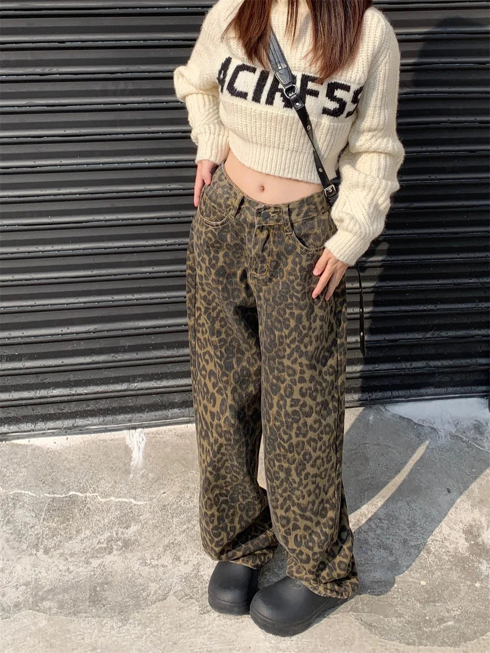 High-Waisted Leopard Print Wide Leg Jeans for Women, Trendy Fit in S-XXL Sizes