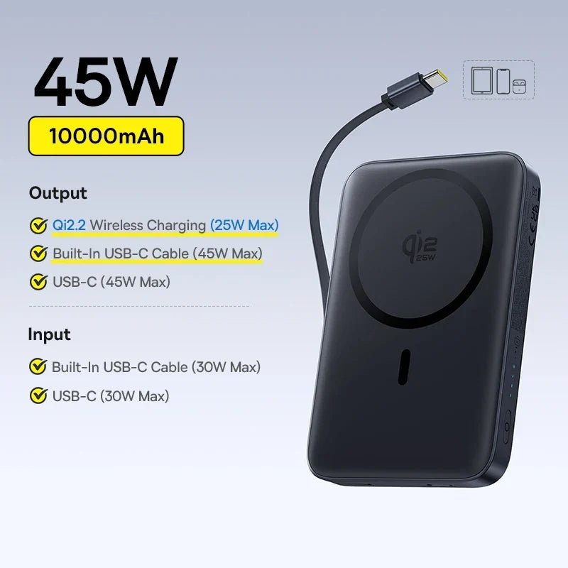 Qi2 Magnetic Power Bank 10000mAh – 15W Wireless &amp; 22.5W USB-C Charging for iPhone &amp; Samsung 2026