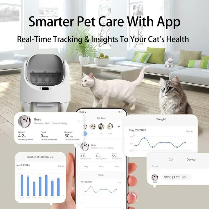 Automatic Cat Litter Box Self Cleaning With App Control Large Space Smart Toilet With Built In Stairs Safety Fall 2025