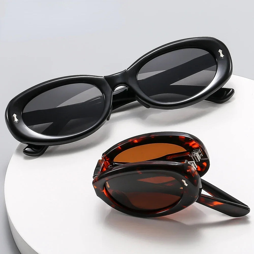 Sunglasses Folding Elliptical Frame Vintage Retro Eyewear Summer 2026 AntiReflective UV Protection