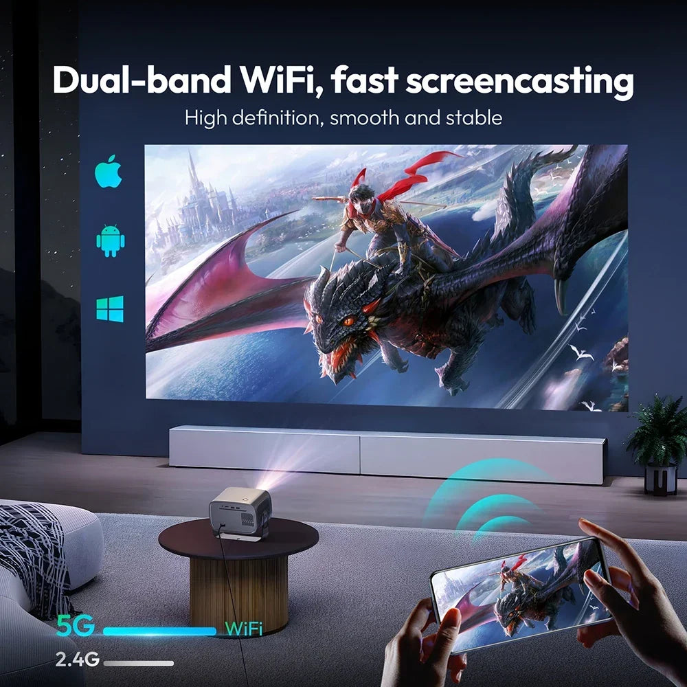 Android Projector A12 Mini 4K Ready 350 ANSI Lumens WiFi 6 Built In Speaker Back To School 2026