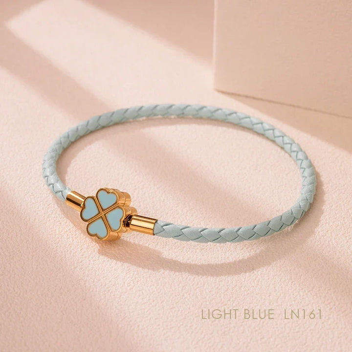 Four Leaf Clover Braided Leather Lucky Bracelet Gift