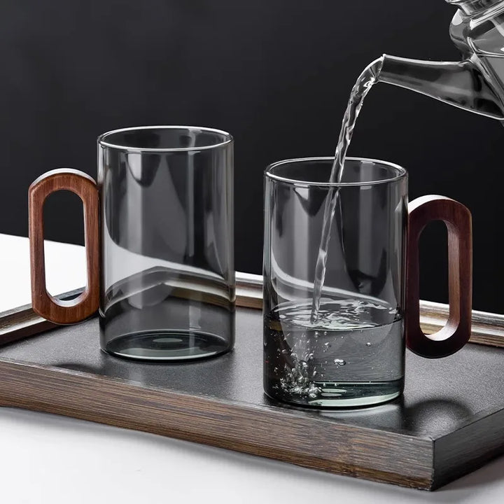 360ML High Borosilicate Glass Wood Tea Cup - Large Capacity Drinking Coffee Mug